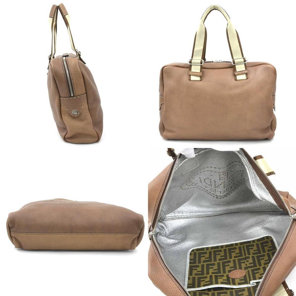Fendi Selleria canvas handbag silver leather brown